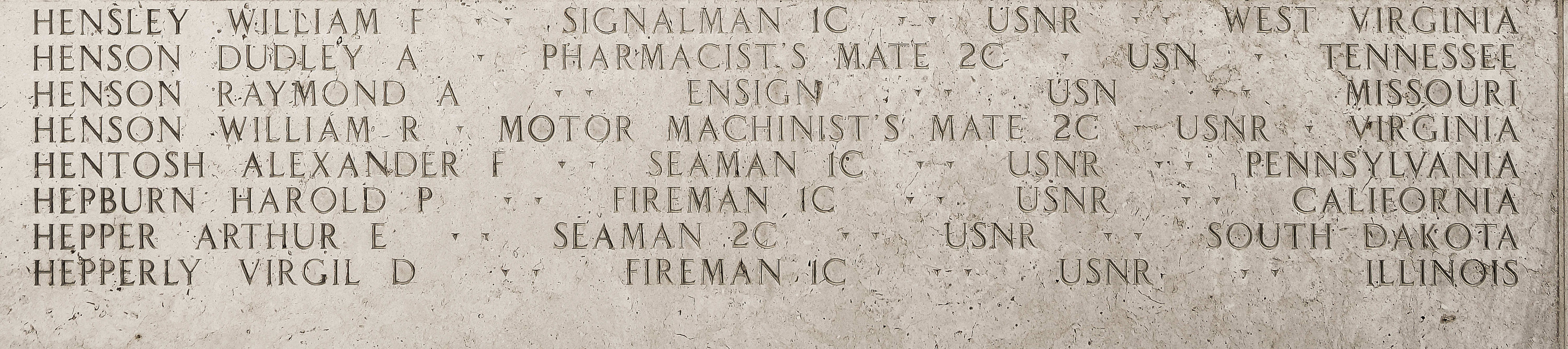 Harold P. Hepburn, Fireman First Class